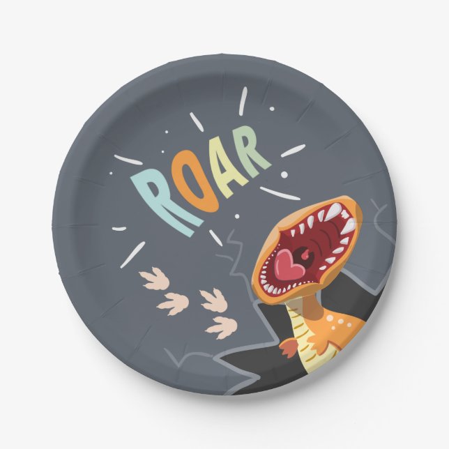 Roaring Dinosaur Baby Dusche Dino Paper Teller Boy (Vorderseite)