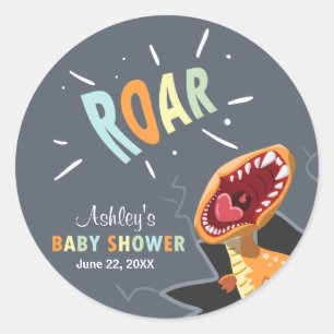 Roaring Dinosaur Babydusche Aufkleber Umschlag Auf
