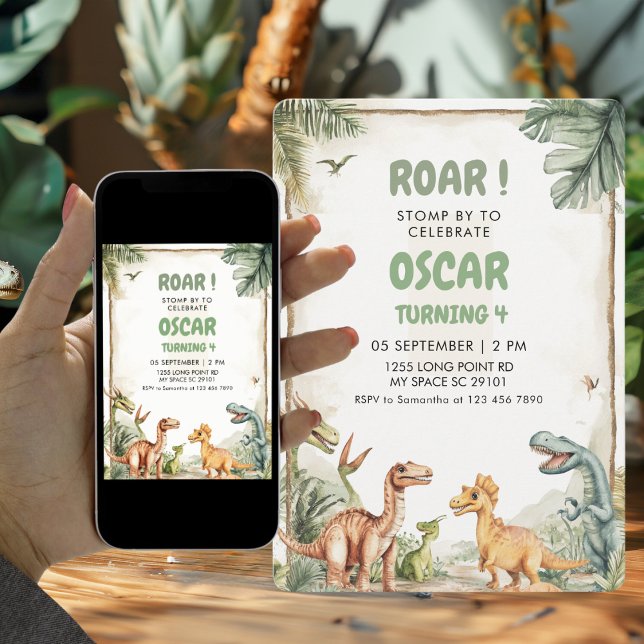 Roaring Dinosaur Geburtstagsparty Einladung (Von Creator hochgeladen)