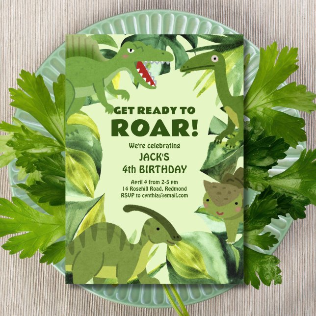Roaring Dinosaurier Kind Geburtstag Einladung (Von Creator hochgeladen)