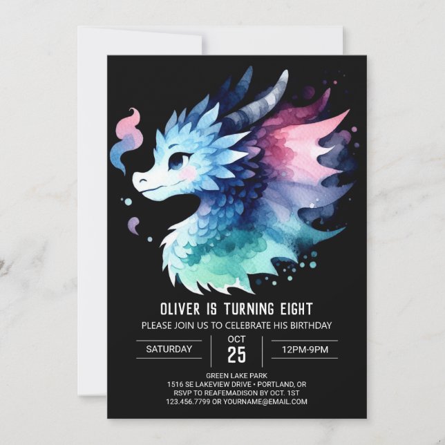 Roaring Dragon Birthday Digital Einladung (Vorderseite)