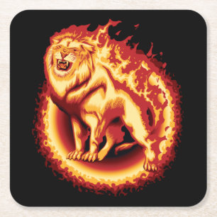 Roaring Fire Lion Rechteckiger Pappuntersetzer