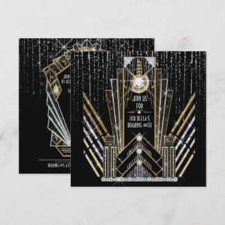 Roaring Gatsby Art Deco Bling Party Einladungen