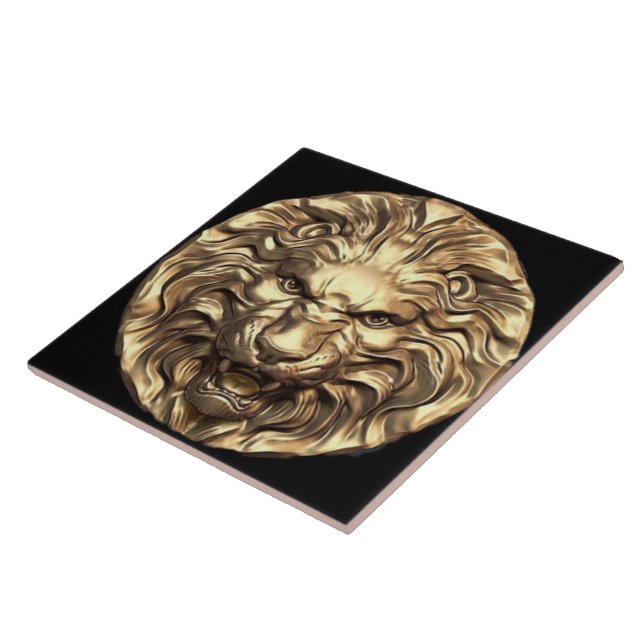 Roaring Gold Lion Head Keramik Tile Fliese (Seite)