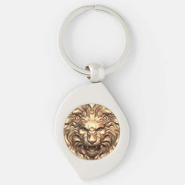 Roaring Gold Lion Head Metal Schlüsselanhänger (Vorderseite)