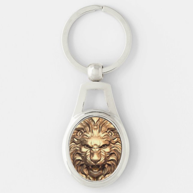 Roaring Gold Lion Head Metal Schlüsselanhänger (Vorderseite)