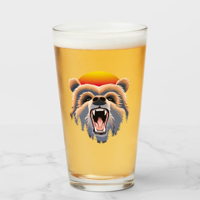 Roaring Grizzly Bär Face Glas (Vorne (Gefüllt))