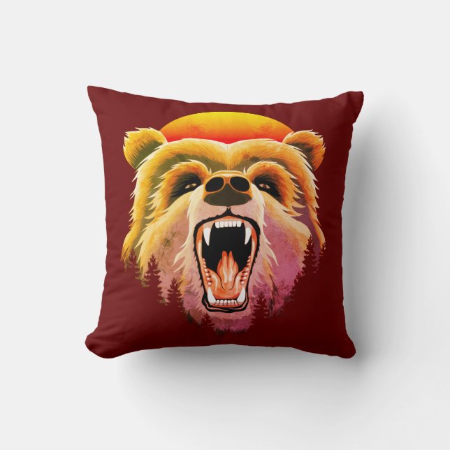 Roaring Grizzly Bär Face Kissen (Vorderseite)