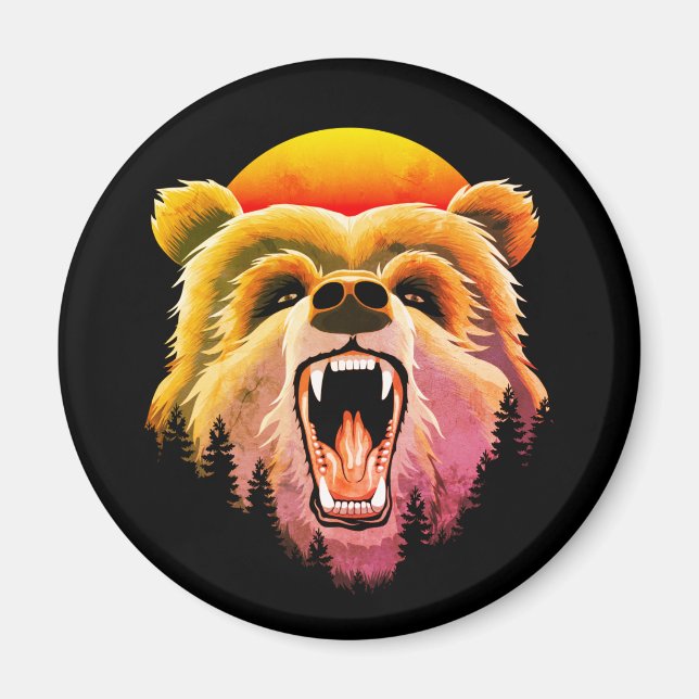 Roaring Grizzly Bär Face Magnet (Vorne)