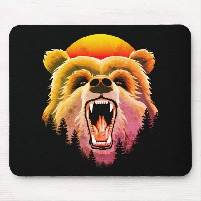Roaring Grizzly Bär Face Mousepad (Vorne)