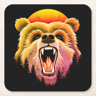Roaring Grizzly Bär Face Rechteckiger Pappuntersetzer