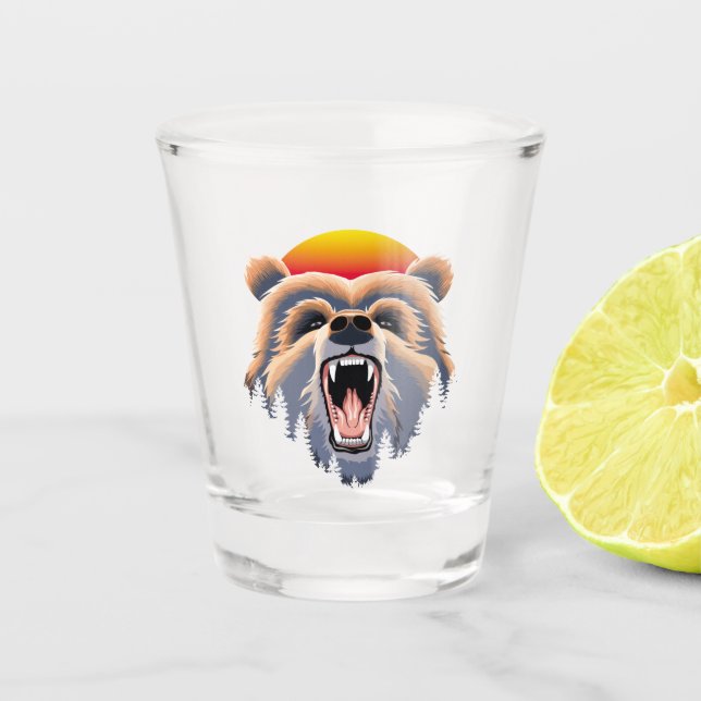 Roaring Grizzly Bär Face Schnapsglas (Vorderseite)