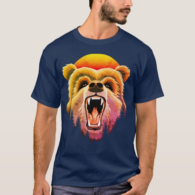 Roaring Grizzly Bär Face T-Shirt (Vorderseite)