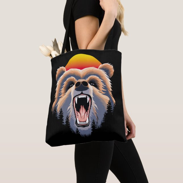 Roaring Grizzly Bär Face Tasche (Von Nahem)