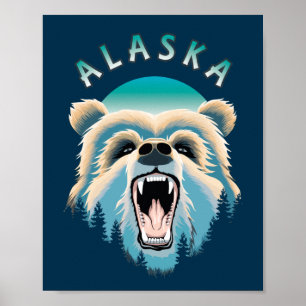 Roaring Grizzly Bären Face - Alaska Wildlife Poster