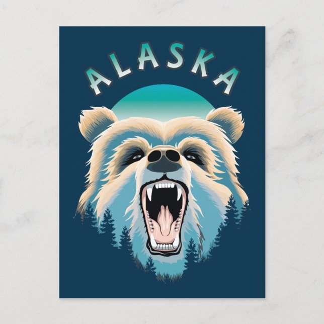 Roaring Grizzly Bären Face - Alaska Wildlife Postkarte (Vorderseite)