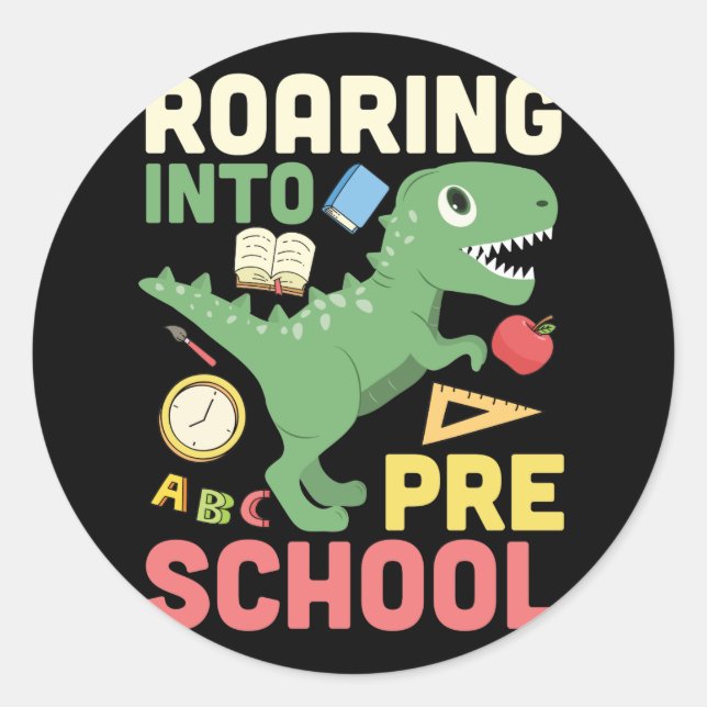 Roaring in der Vorschule Dinosaurier Lehrer Pre K  Runder Aufkleber (Vorderseite)