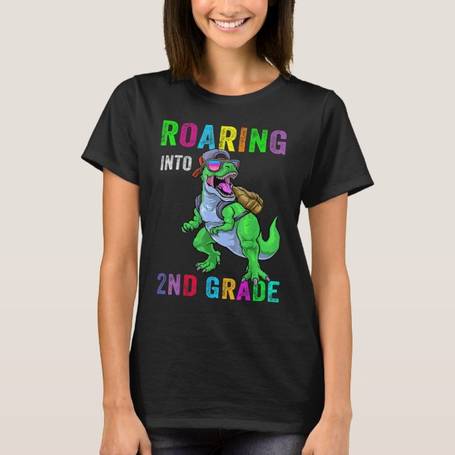Roaring Into 2nd Grade Dinosaur 1st Day Back To Sc T-Shirt (Vorderseite)