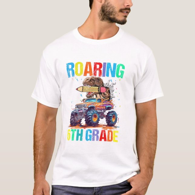 Roaring Into 6th Grade Dinosaur T-Shirt (Vorderseite)