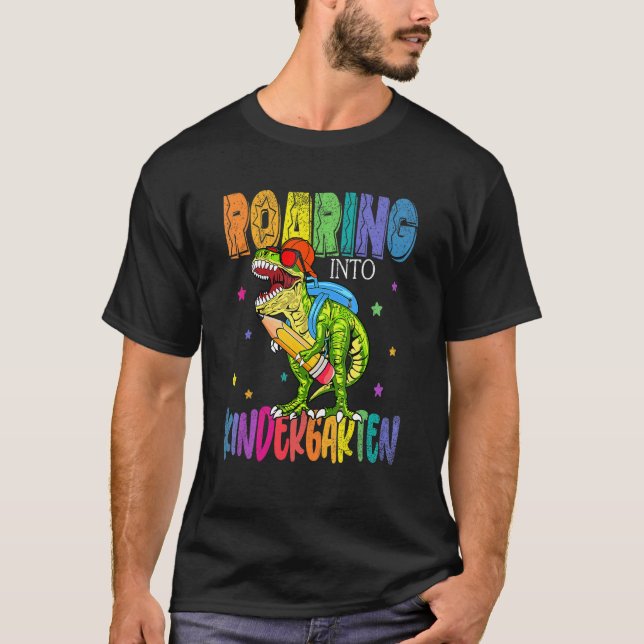 Roaring Kindergarten Dinosaurier Rex Zurück zur Sc T-Shirt (Vorderseite)