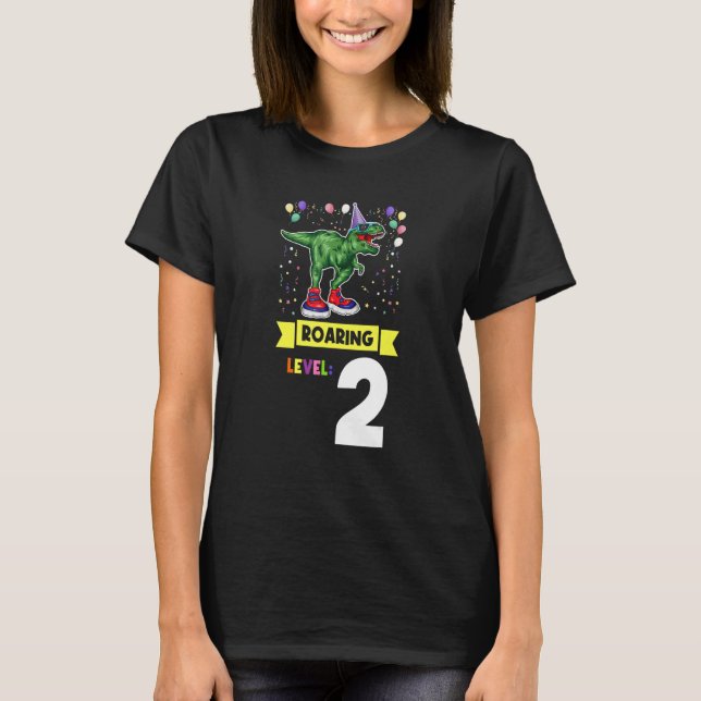 Roaring Level 2 Geburtstag Junge T-Shirt (Vorderseite)