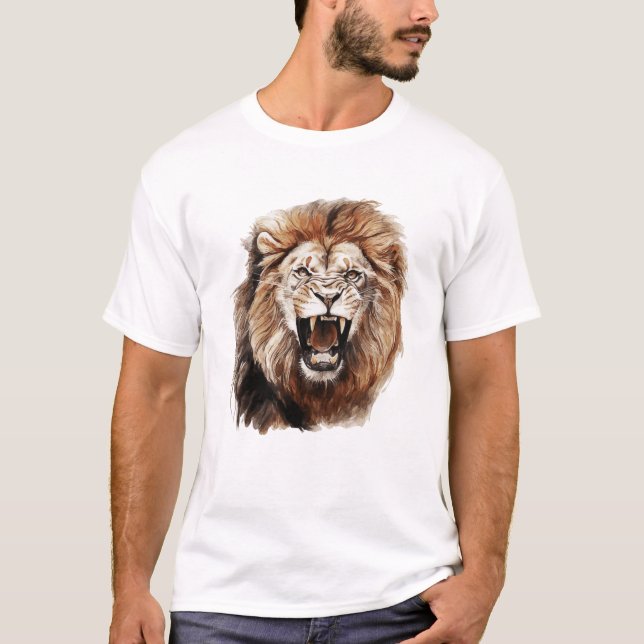 Roaring Lion Aquarellmalerei Portrait T-Shirt (Vorderseite)