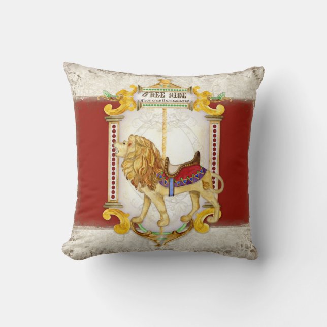 Roaring Lion Brass Ring, Circus Karussell Vintag Kissen (Vorderseite)