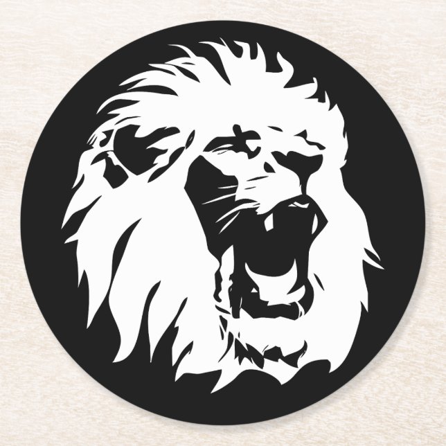 Roaring Lion Face Runder Pappuntersetzer (Vorderseite)