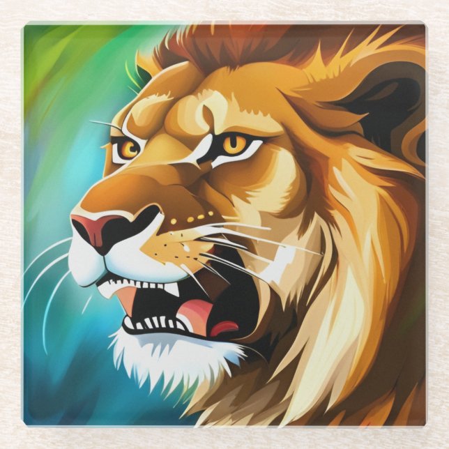 Roaring Lion Side Posed Portrait-57566 Glasuntersetzer (Vorderseite)
