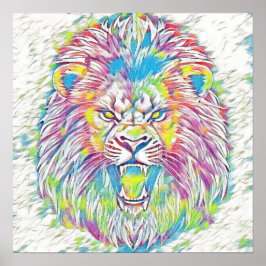Roaring Pastel Rainbow Lion Art Poster