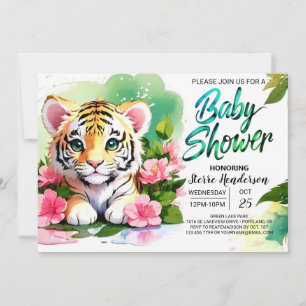 Roaring Pink Tiger Watercolor Babydusche Einladung