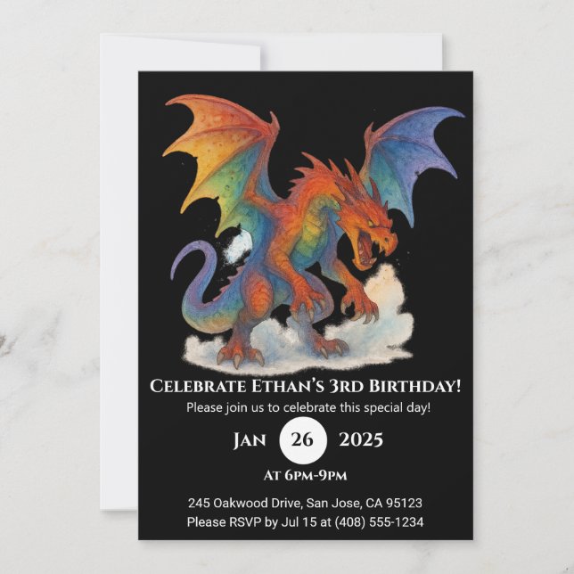 Roaring Rainbow Dragon Birthday Einladung (Vorderseite)