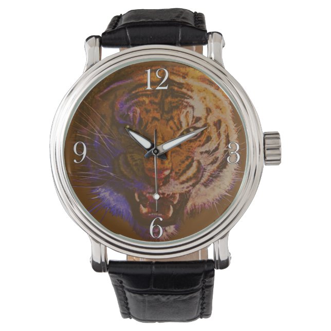 Roaring Tiger Face Big Cat India Wildlife Armbanduhr (Vorderseite)