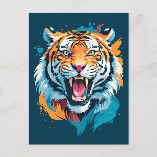 Roaring Tiger Face Postkarte (Vorderseite)