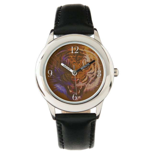 Roaring Tiger Gesicht Big Cat Tier Wildlife Armbanduhr (Vorderseite)