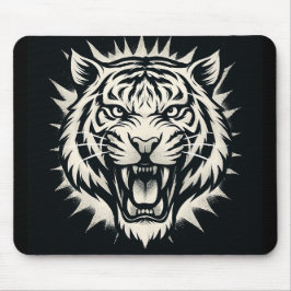 Roaring Tiger Head Illustration Mousepad