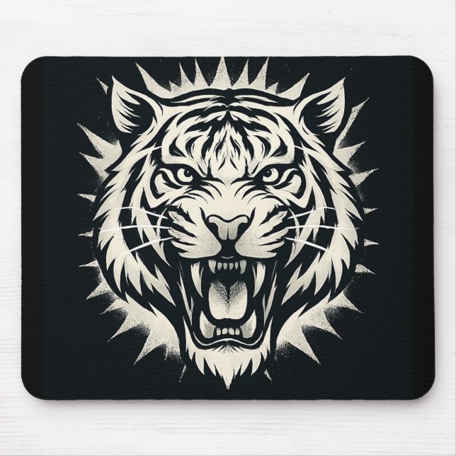 Roaring Tiger Head Illustration Mousepad (Vorne)