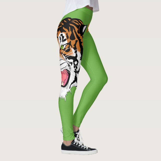 Roaring Tiger Head Print auf Green Leggings (Rechts)