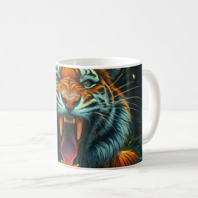 Roaring Tiger Moonlit Dschungel Kaffeetasse (VorderseiteRechts)
