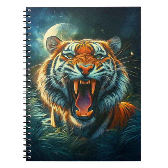 Roaring Tiger Moonlit Dschungel Notizblock (Vorderseite)