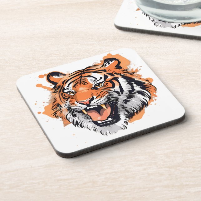 "Roaring Tiger Portrait." Getränkeuntersetzer (Linke Seite)