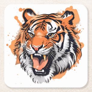 "Roaring Tiger Portrait." Rechteckiger Pappuntersetzer