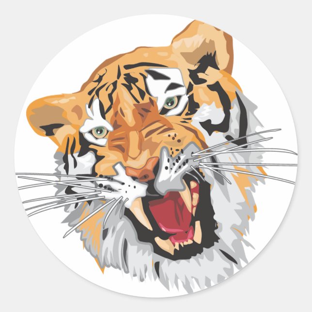 Roaring Tiger Runder Aufkleber (Vorderseite)