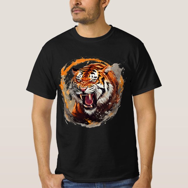Roaring Tiger T - Shirt - Rote Feuerkreise (Vorderseite)