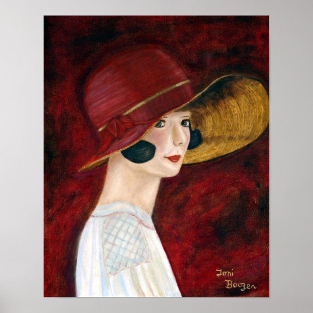 Roaring Twenties 1920er Flapper Girl in Red Hat Poster (Vorne)