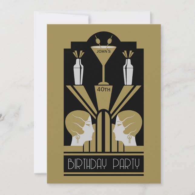 Roaring Twenties Art Deco Geburtstag Einladung (Vorderseite)