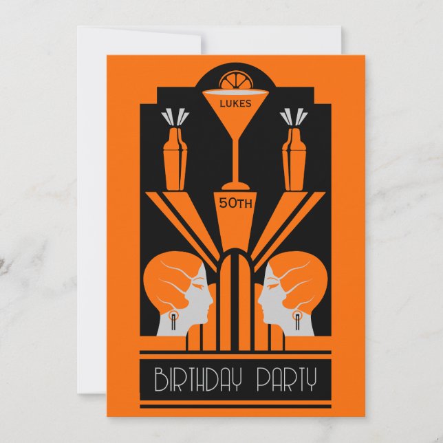 Roaring Twenties Art Deco Geburtstag Einladung (Vorderseite)