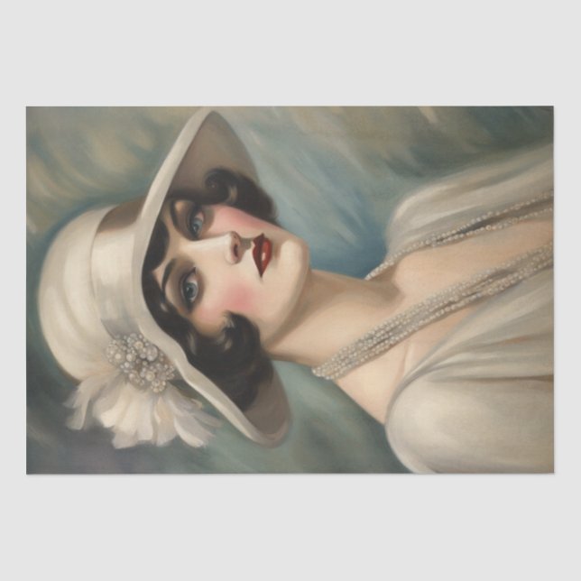 Roaring Twenties Elegance: Lady in einem Hat Decou Seidenpapier (Vorderseite)