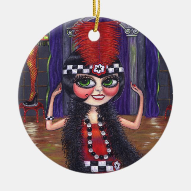 Roaring Twenties Flapper Girl 1920er Big Eyes Nied Keramik Ornament (Vorne)