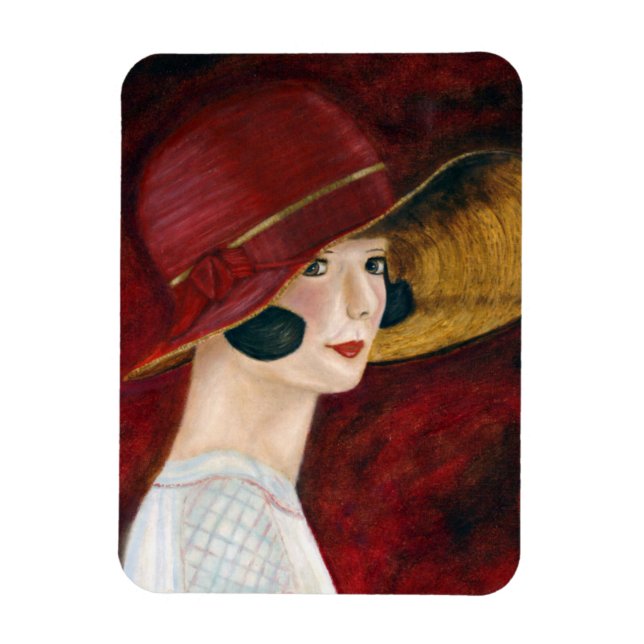 Roaring Twenties Flapper Girl in Red Hat 1920s Magnet (Vertikal)